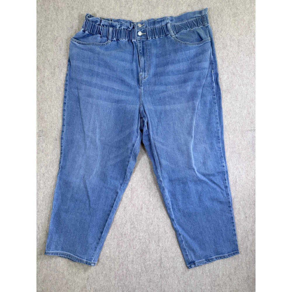 Wonderly Womens Paperbag Waist Jeans Medium Wash Straight Leg Plus Size 24W